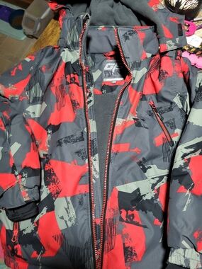 Kids Red & Gray Hooded Puffer Jacket by GFX